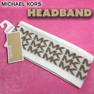 Michael Kors Cream and Brown Logo Headband